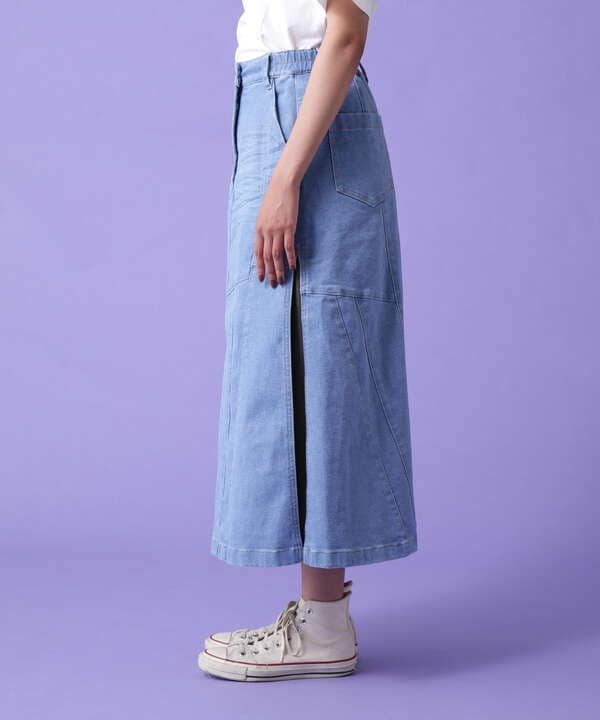 REMAKE STERETCH DENIM SIDE FLARE SKIRT