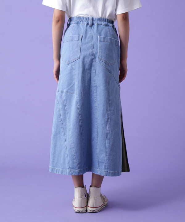 REMAKE STERETCH DENIM SIDE FLARE SKIRT