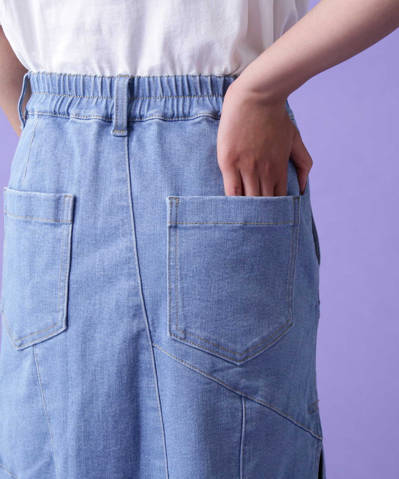 REMAKE STERETCH DENIM SIDE FLARE SKIRT