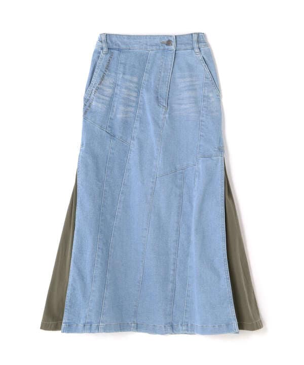 REMAKE STERETCH DENIM SIDE FLARE SKIRT