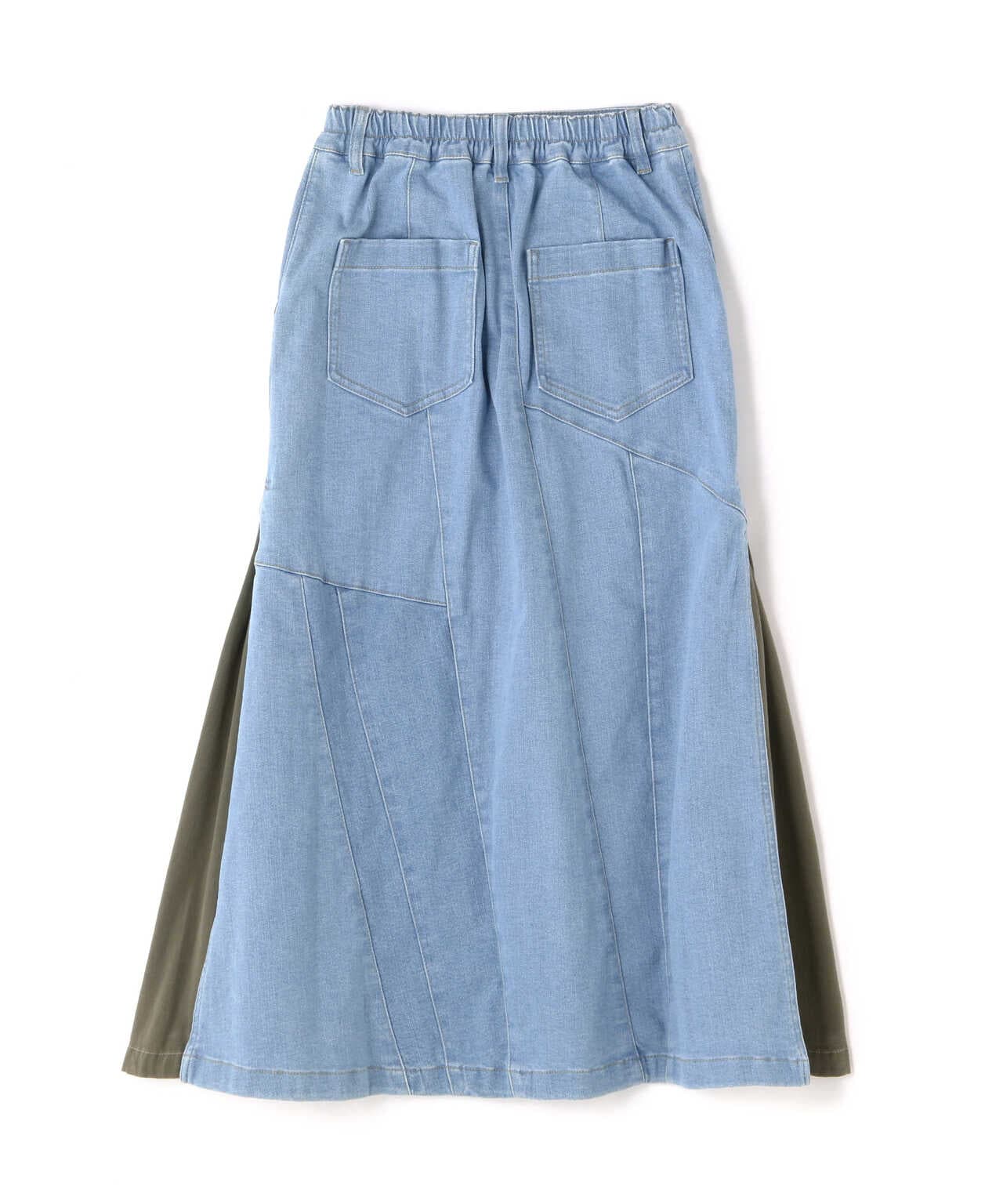 REMAKE STERETCH DENIM SIDE FLARE SKIRT