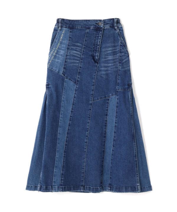 REMAKE STERETCH DENIM SIDE FLARE SKIRT