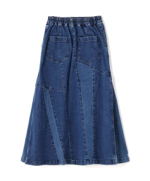 REMAKE STERETCH DENIM SIDE FLARE SKIRT