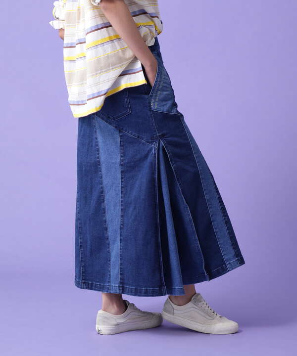 REMAKE STERETCH DENIM SIDE FLARE SKIRT