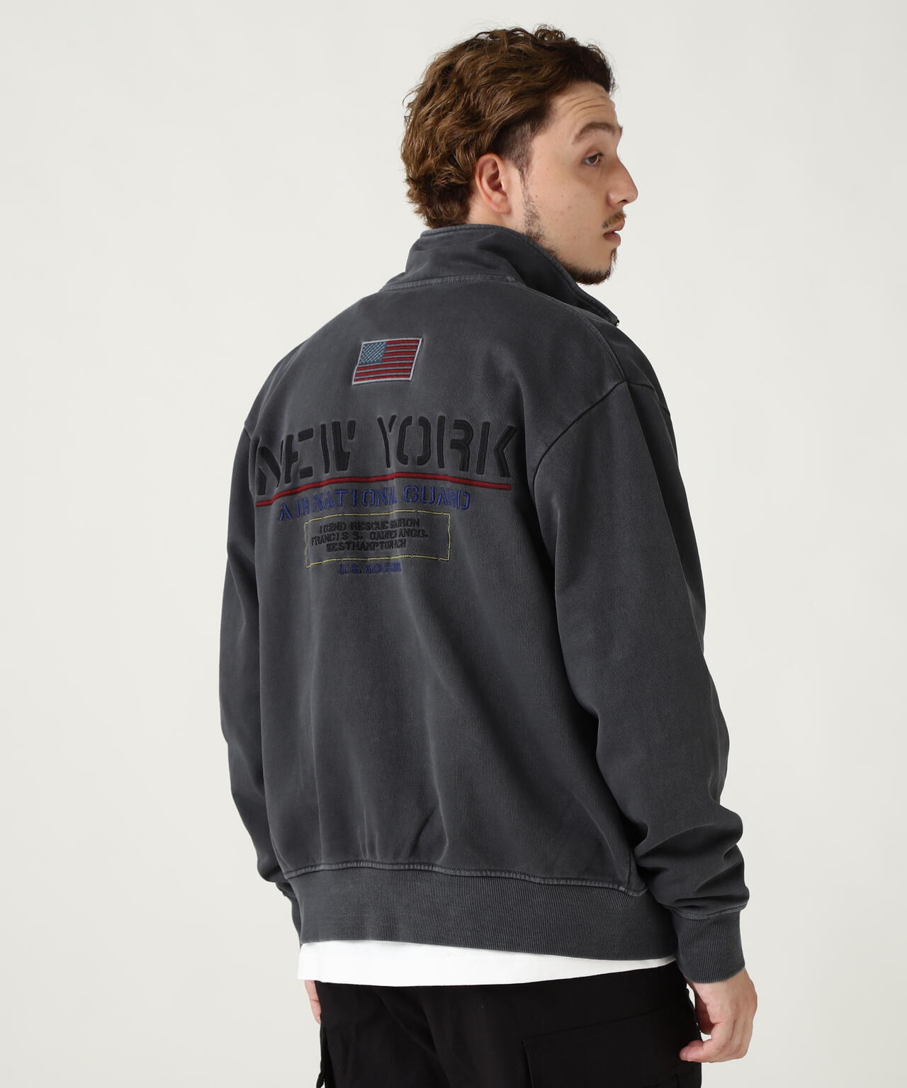 L/S FADE WASH STAND ZIP SWEAT NYC ANG