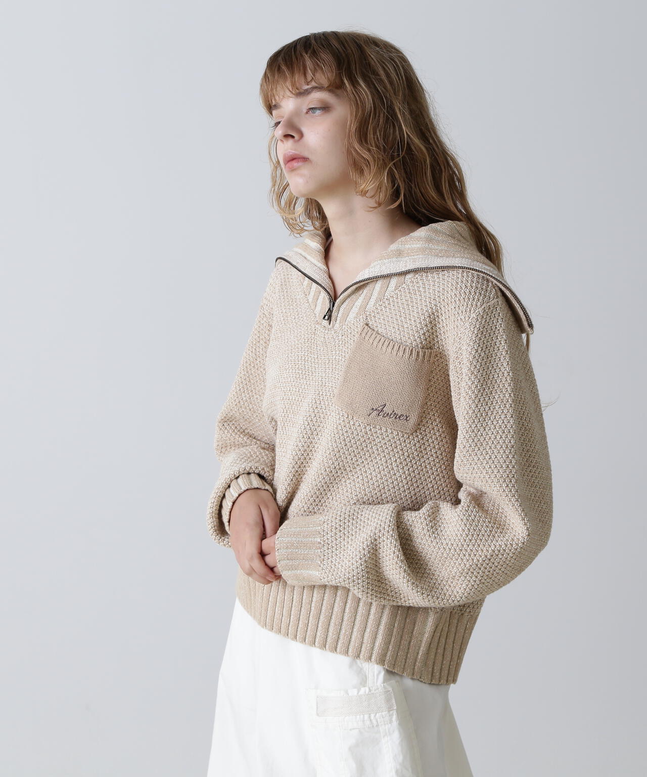 ZIP TURTLE NECK MELANGE KNIT TOPS/ジップタートルネック 