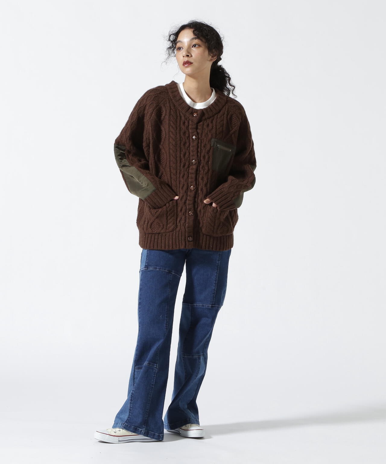 NYLON COMBI CABLE KNIT CARDIGAN/ナイロンコンビ ケーブルニットカ