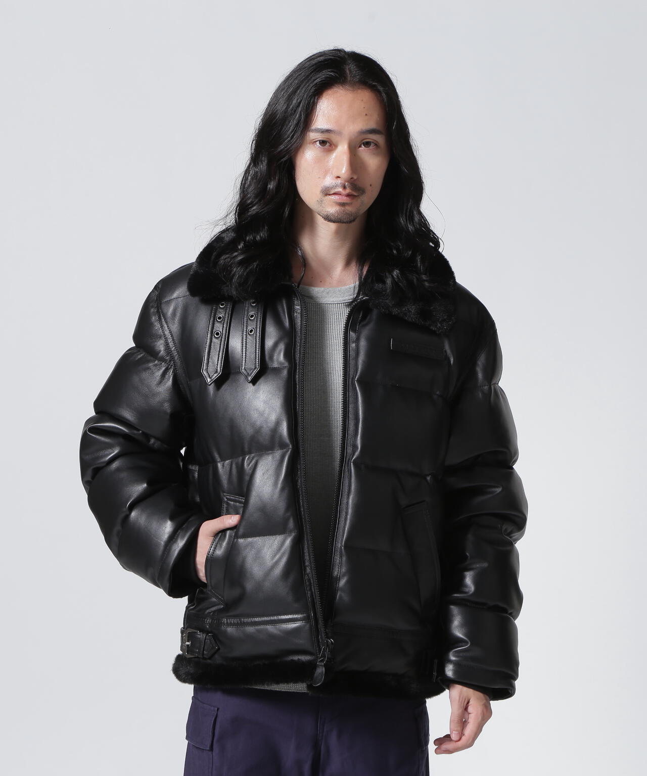 LEATHER DOWN BOMMER JACKET / レザー ダウン ボマー ジャケット