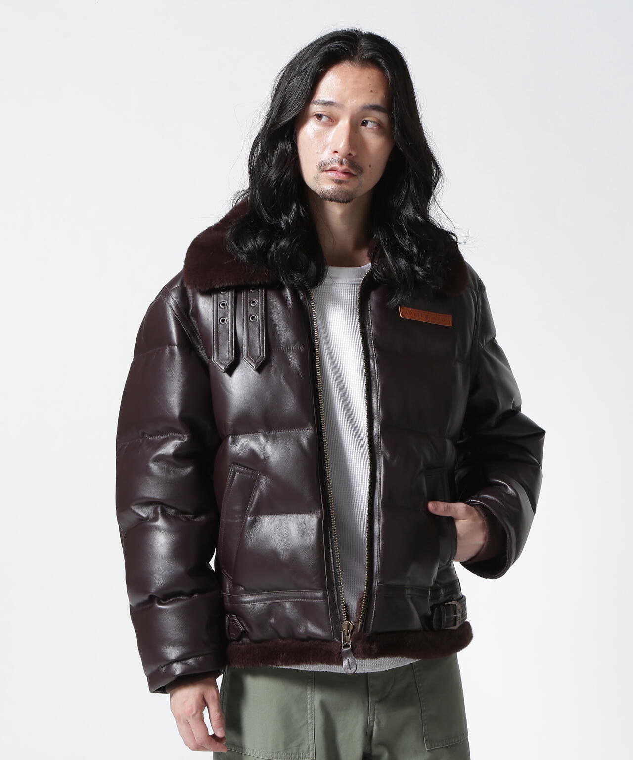 LEATHER DOWN BOMMER JACKET / レザー ダウン ボマー ジャケット ...