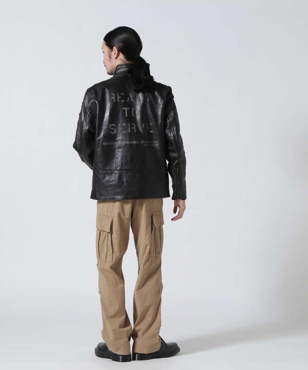 AGED LEATHER STAND ZIP RIDERS JACKET A.N.G.