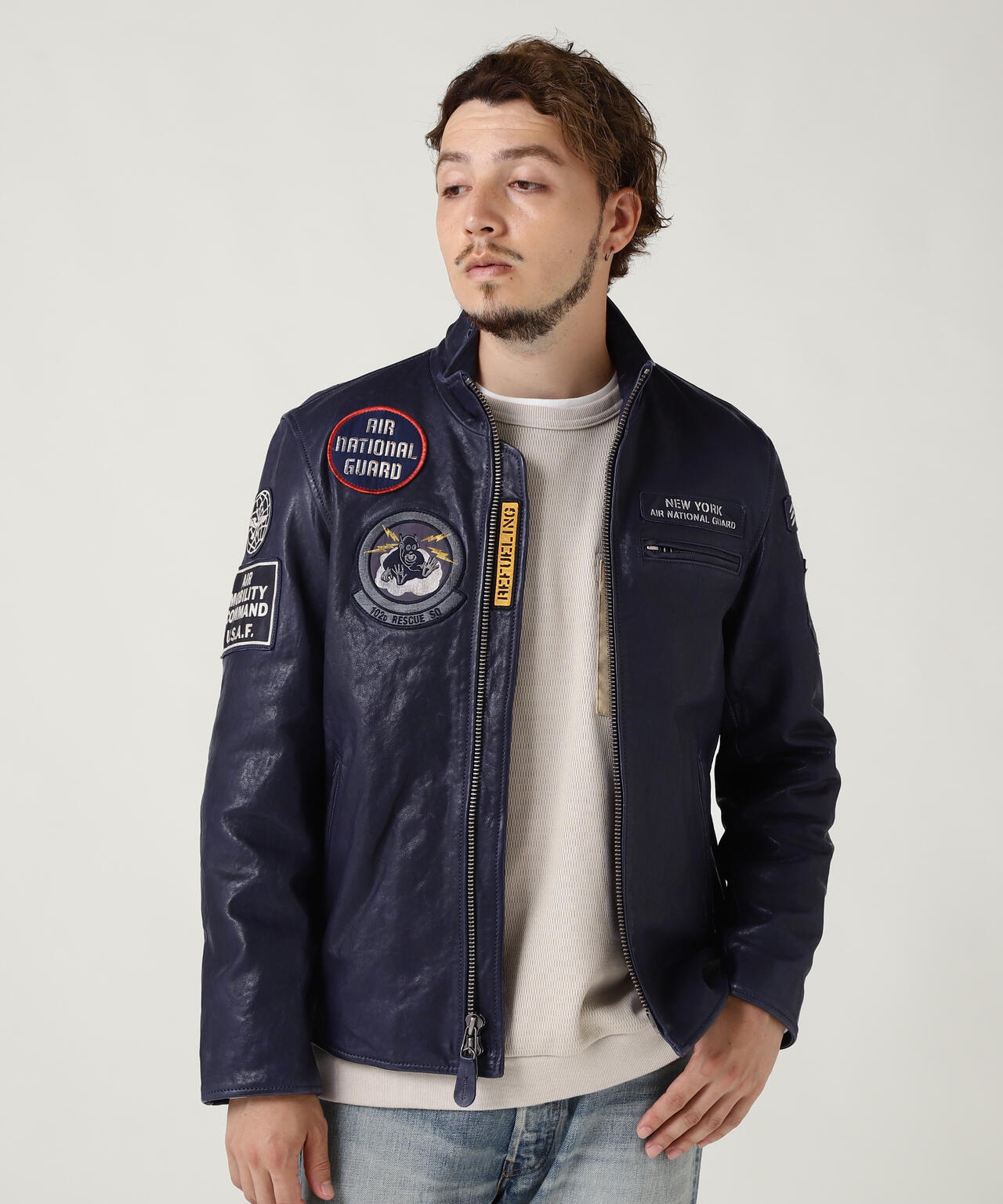 AGED LEATHER STAND ZIP RIDERS JACKET A.N.G. | AVIREX ...