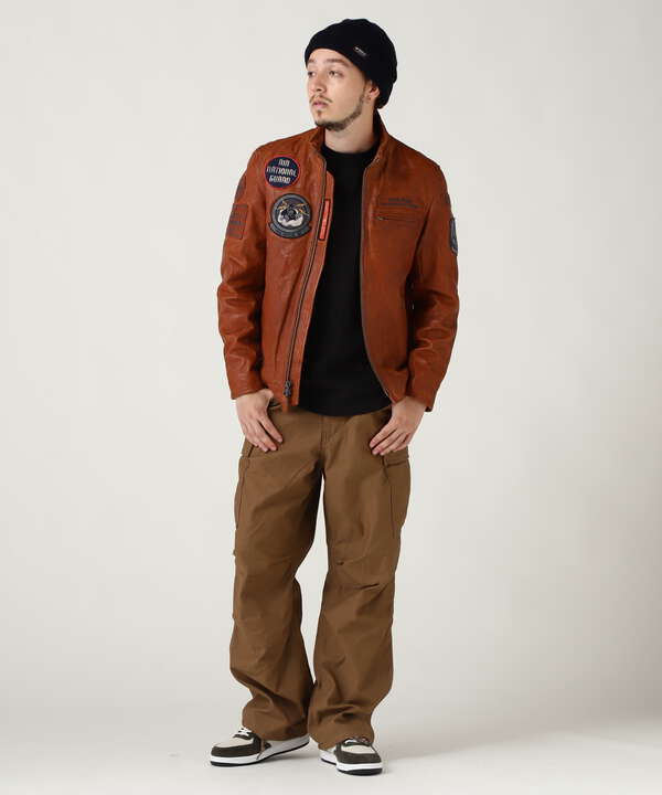 AGED LEATHER STAND ZIP RIDERS JACKET A.N.G.