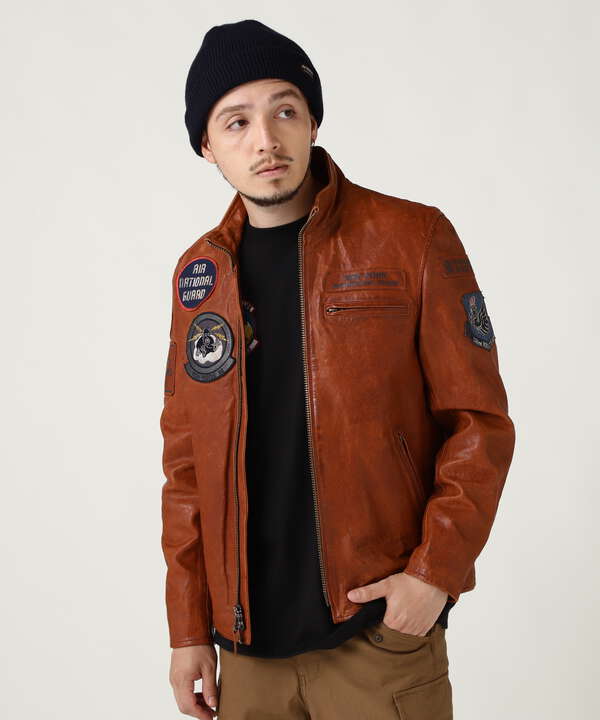 AGED LEATHER STAND ZIP RIDERS JACKET A.N.G.（7833250085） | AVIREX