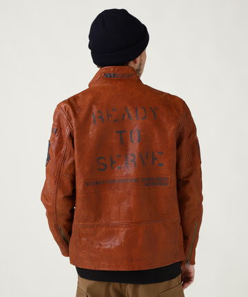 AGED LEATHER STAND ZIP RIDERS JACKET A.N.G.