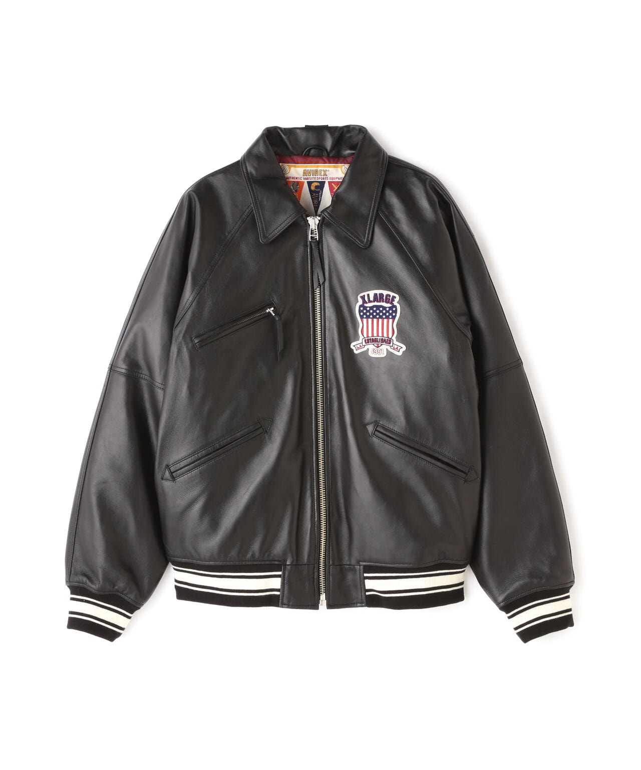 着丈72AVIREX Varsity Sport Logo Leather Jacket