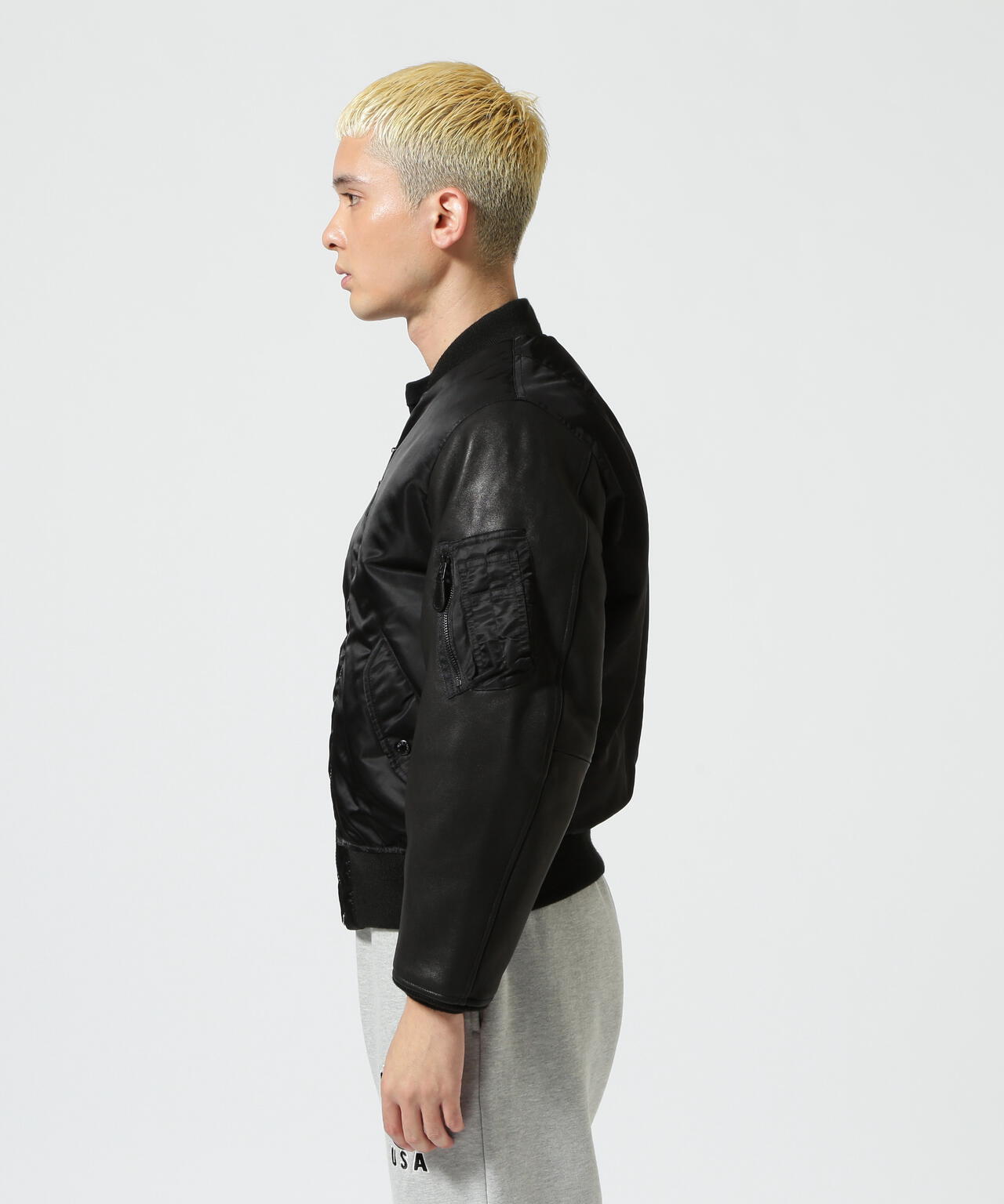 AVIREX Leather Sleeve Bomber Jacket