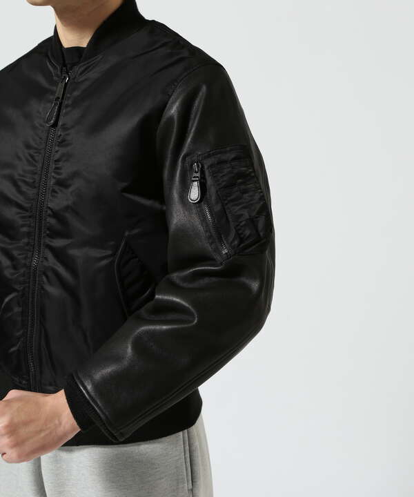 AVIREX Leather Sleeve Bomber Jacket