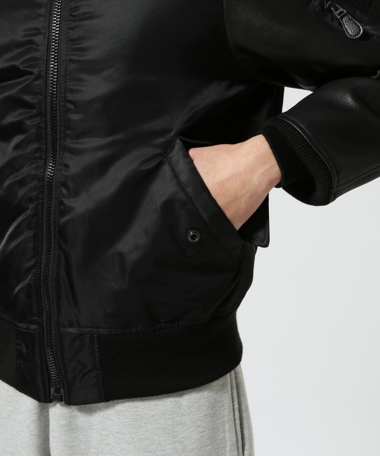 AVIREX Leather Sleeve Bomber Jacket