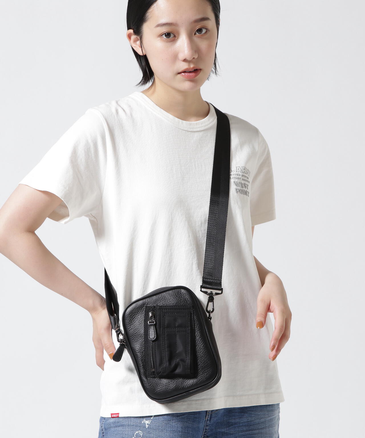 【直営店限定】NYLON COMBI LEATHER SHOULDER BAG/ ナイロンコンビ レザーショルダーバッグ