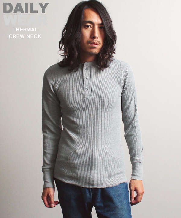 《DAILY/デイリー》THERMAL L/S HENLEY NECK T-SHIRT/サーマル 長袖 ヘンリーネック Tシャツ 