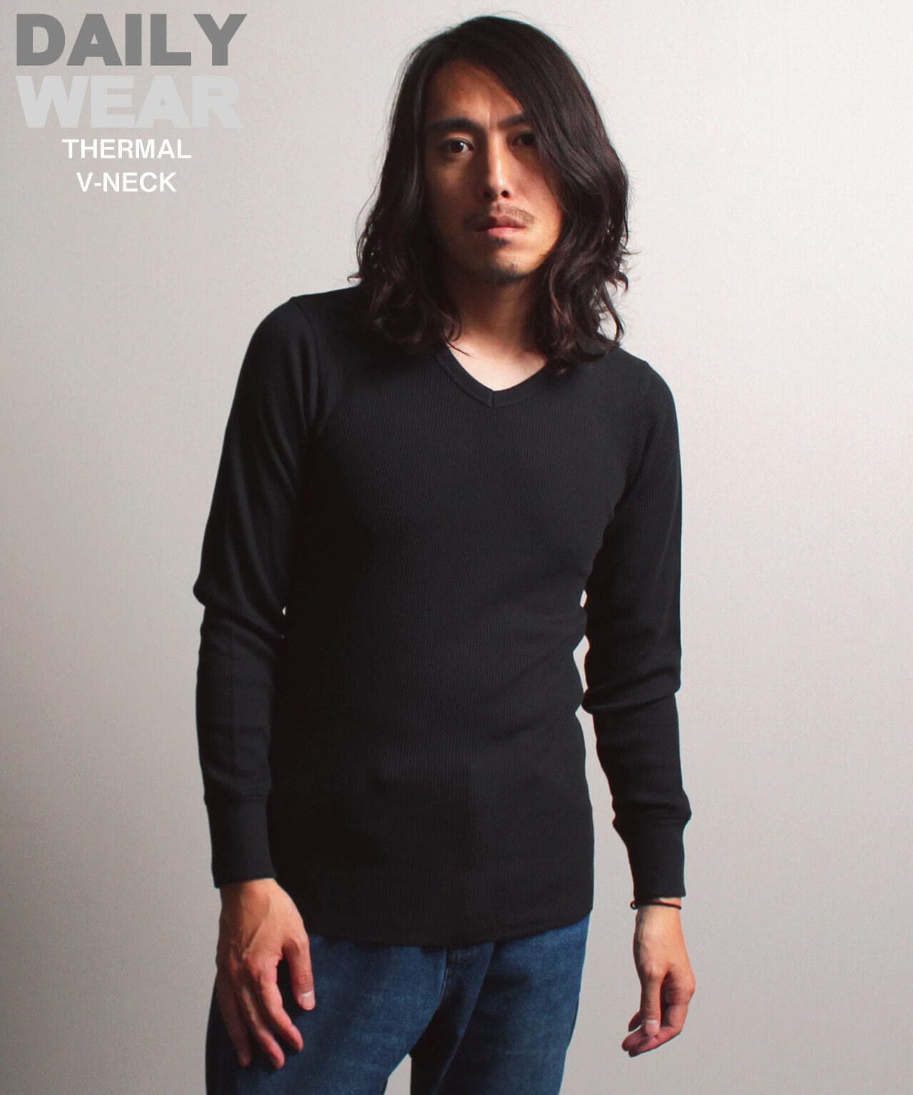 DAILY》THERMAL L/S V-NECK T-SHIRT/サーマル 長袖 ブイネック Tシャツ