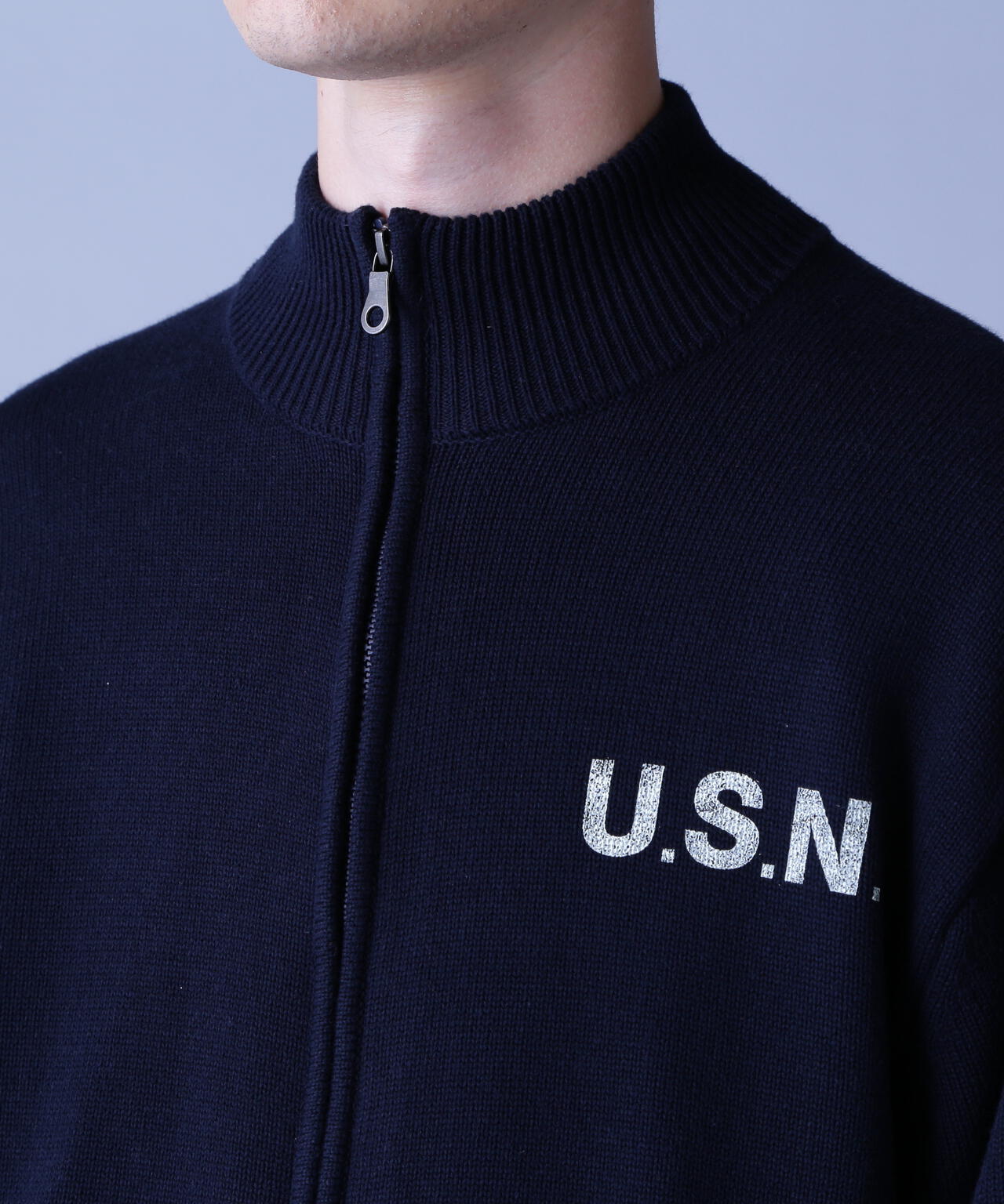 NAVAL STAND COLLAR ZIP KNIT JACKET / ネイバル スタンド カラー