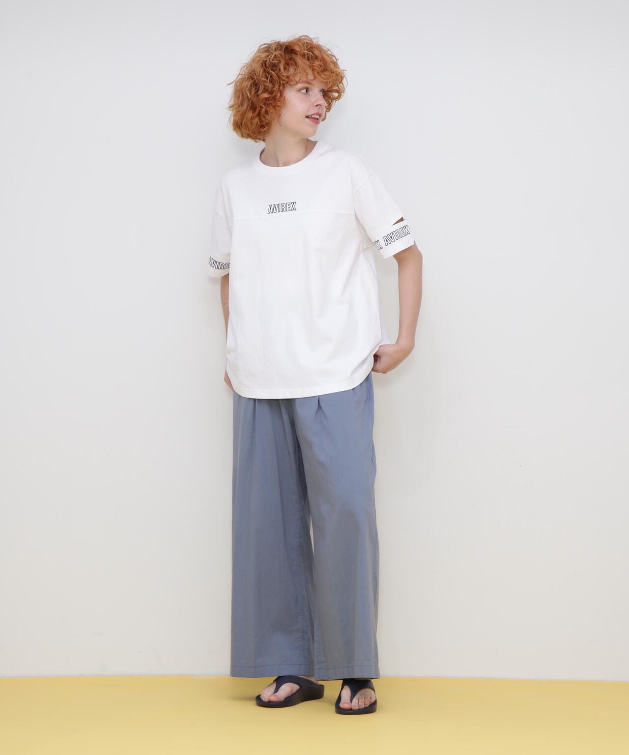 FADE WASH CUFFS OPEN EMBROIDERY T-SHIRT/フェイドウォッシュ カフスオープン刺繍Tシャツ