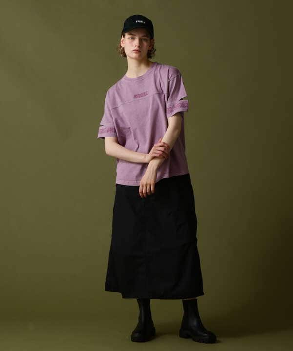 FADE WASH CUFFS OPEN EMBROIDERY T-SHIRT/フェイドウォッシュ カフスオープン刺繍Tシャツ