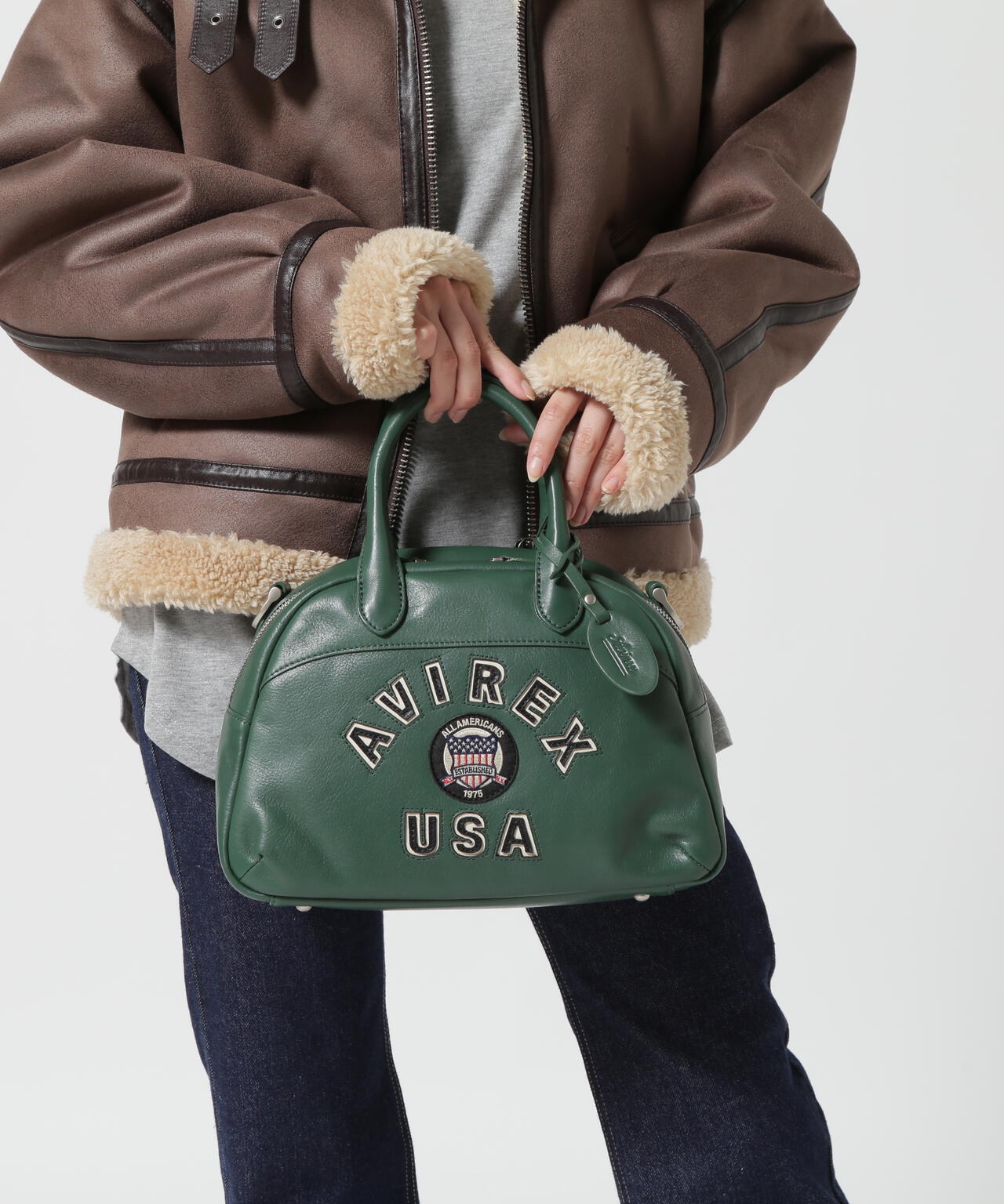 《直営店限定》VARSITY LEATHER MINI-BOSTON BAG/ バーシティー レザー ミニ ボストンバッグ/AVX5625