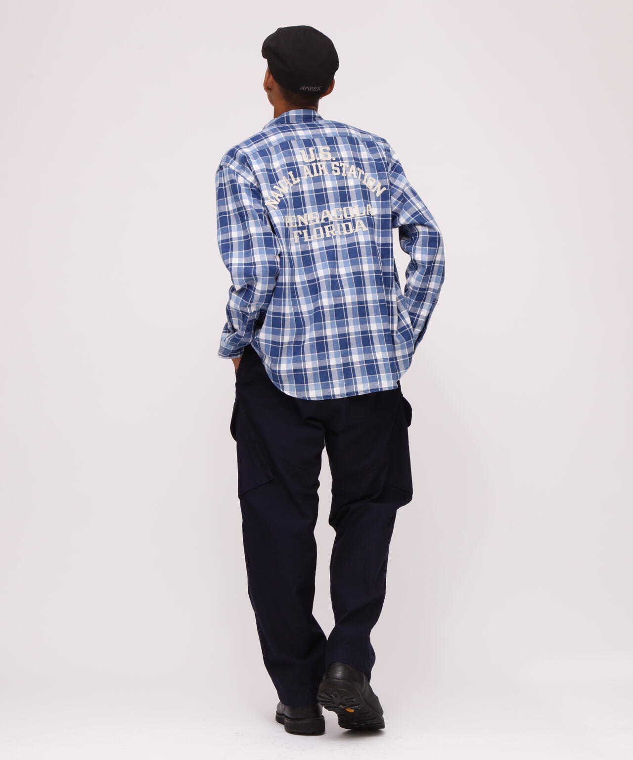 LONG SLEEVE INDIGO CHECK EMBROIDERY SHIRT