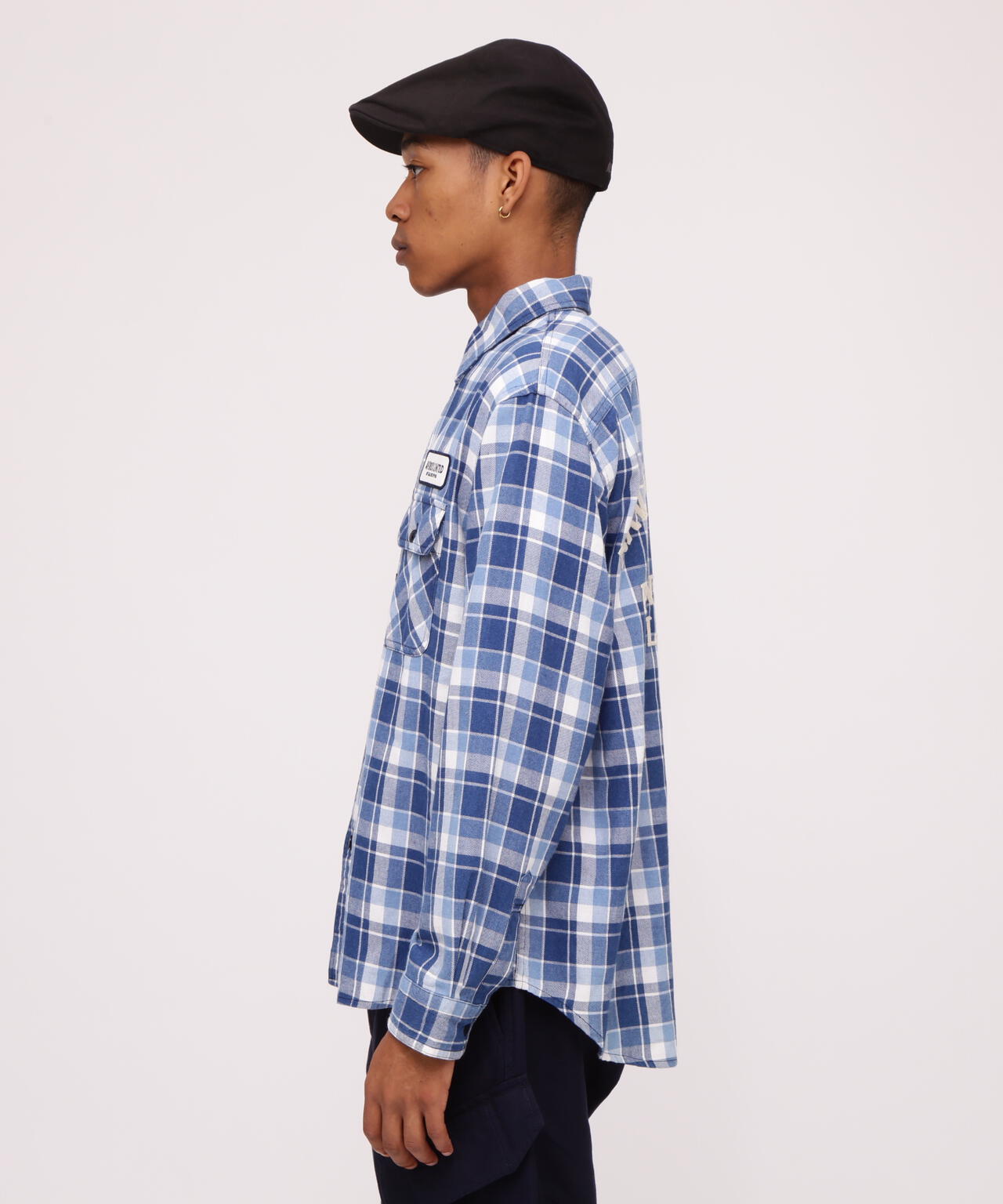 LONG SLEEVE INDIGO CHECK EMBROIDERY SHIRT