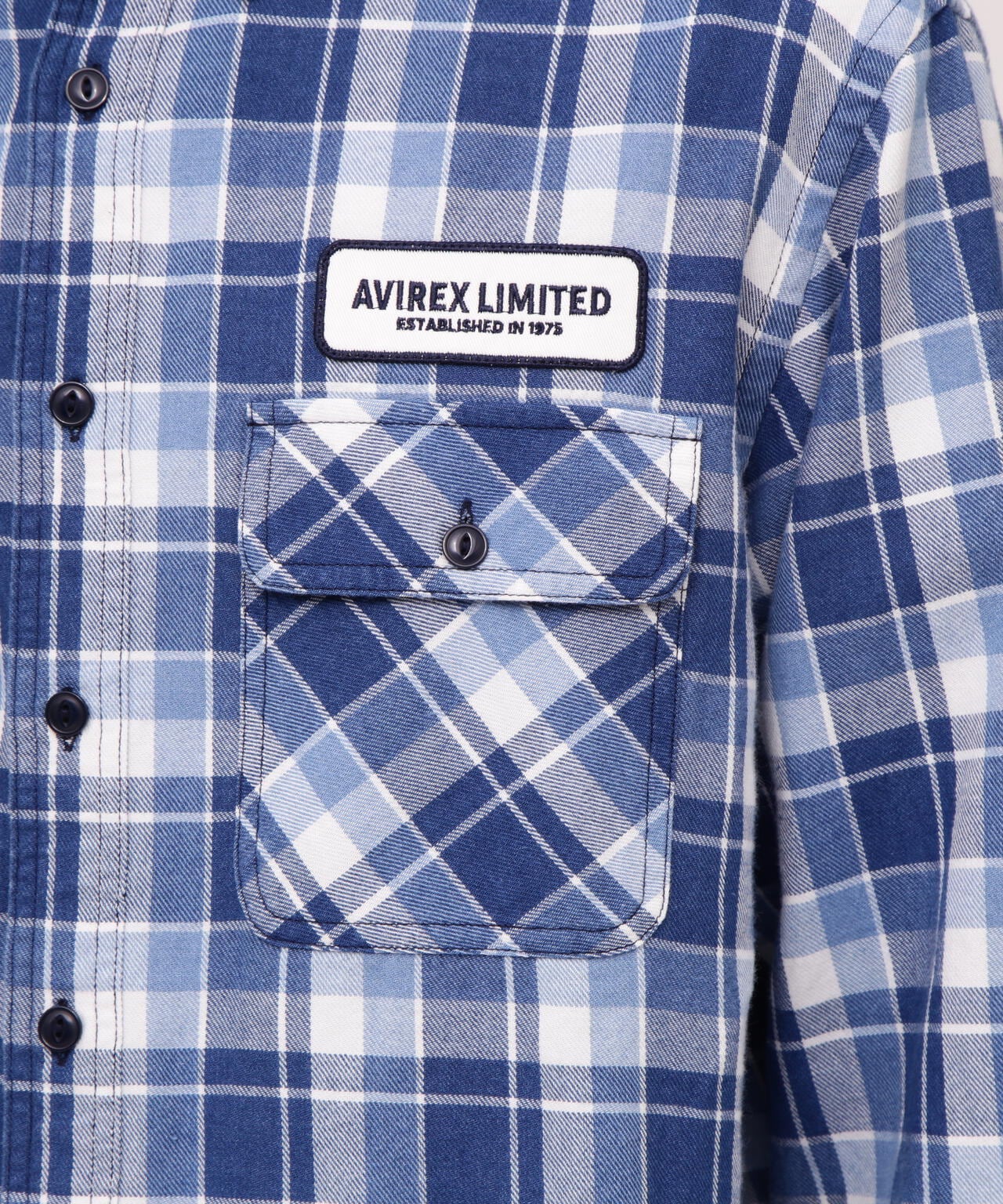 LONG SLEEVE INDIGO CHECK EMBROIDERY SHIRT