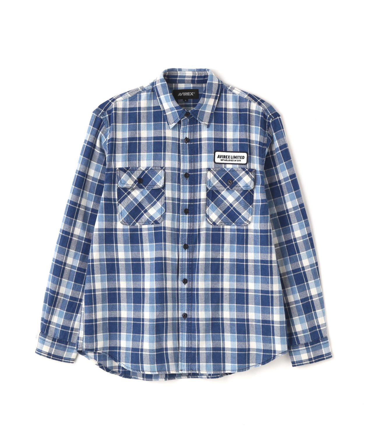 LONG SLEEVE INDIGO CHECK EMBROIDERY SHIRT