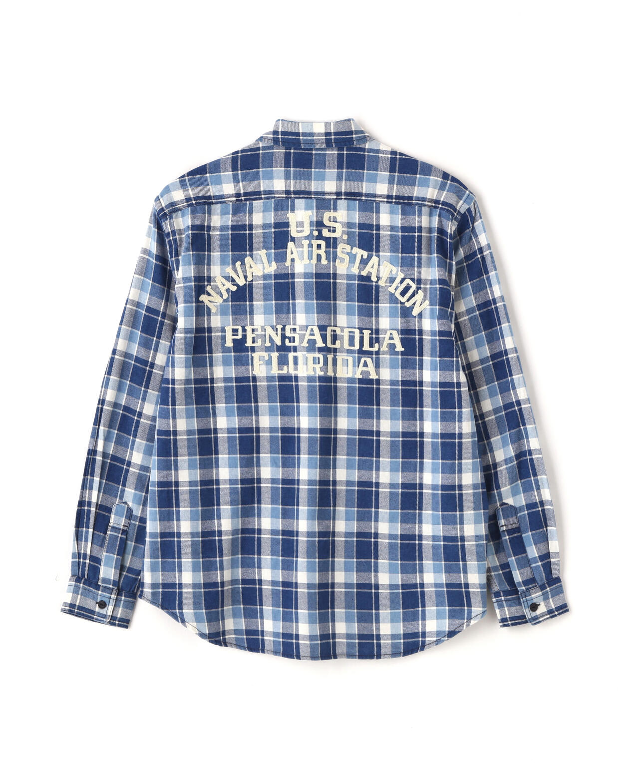 LONG SLEEVE INDIGO CHECK EMBROIDERY SHIRT