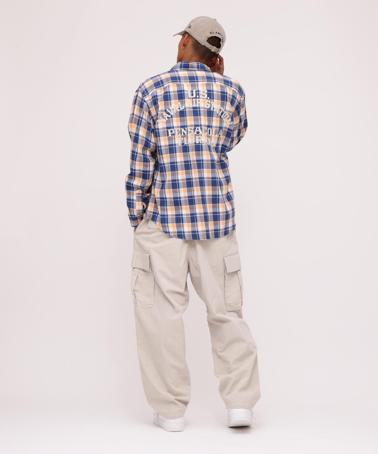 LONG SLEEVE INDIGO CHECK EMBROIDERY SHIRT