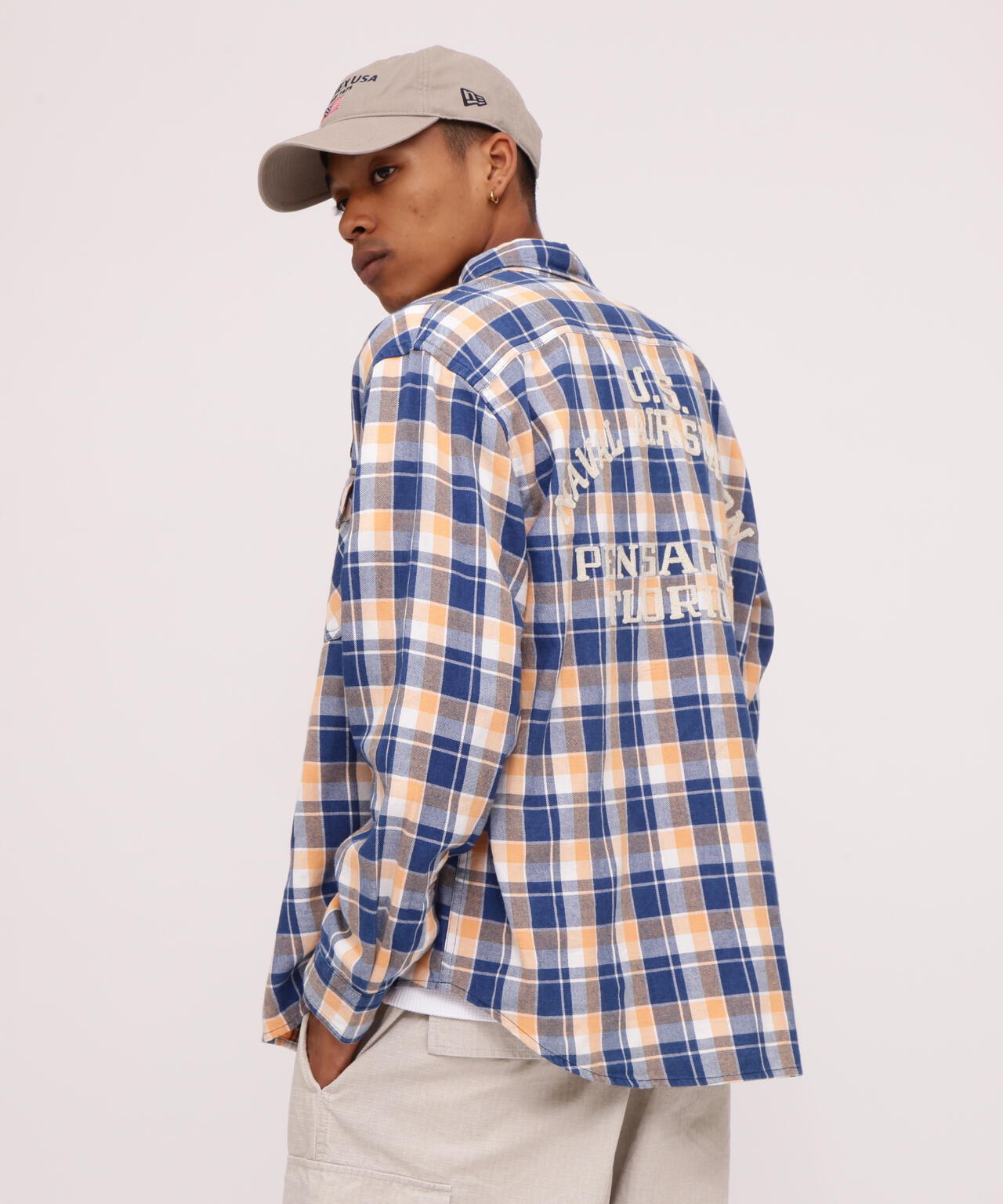 LONG SLEEVE INDIGO CHECK EMBROIDERY SHIRT