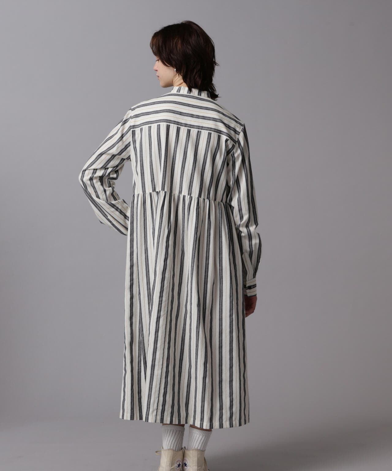 STRIPE GATHER SHIRT ONEPIECE/ストライプ ギャザーシャツワンピース