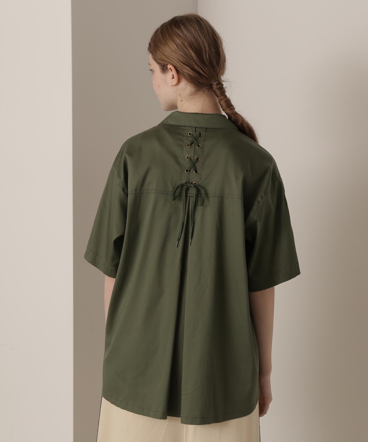 《直営店限定》LACE UP TENCEL SHIRTS/レースアップ テンセルシャツ