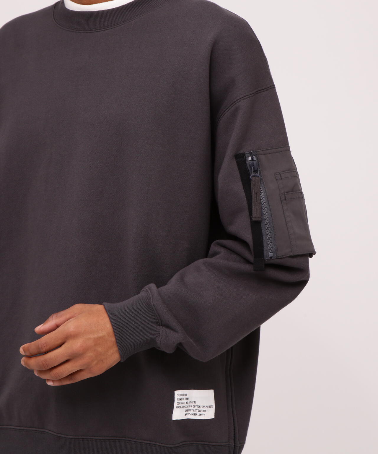 BAGGY FIT MIL. POCKET CREW NECK SWEAT