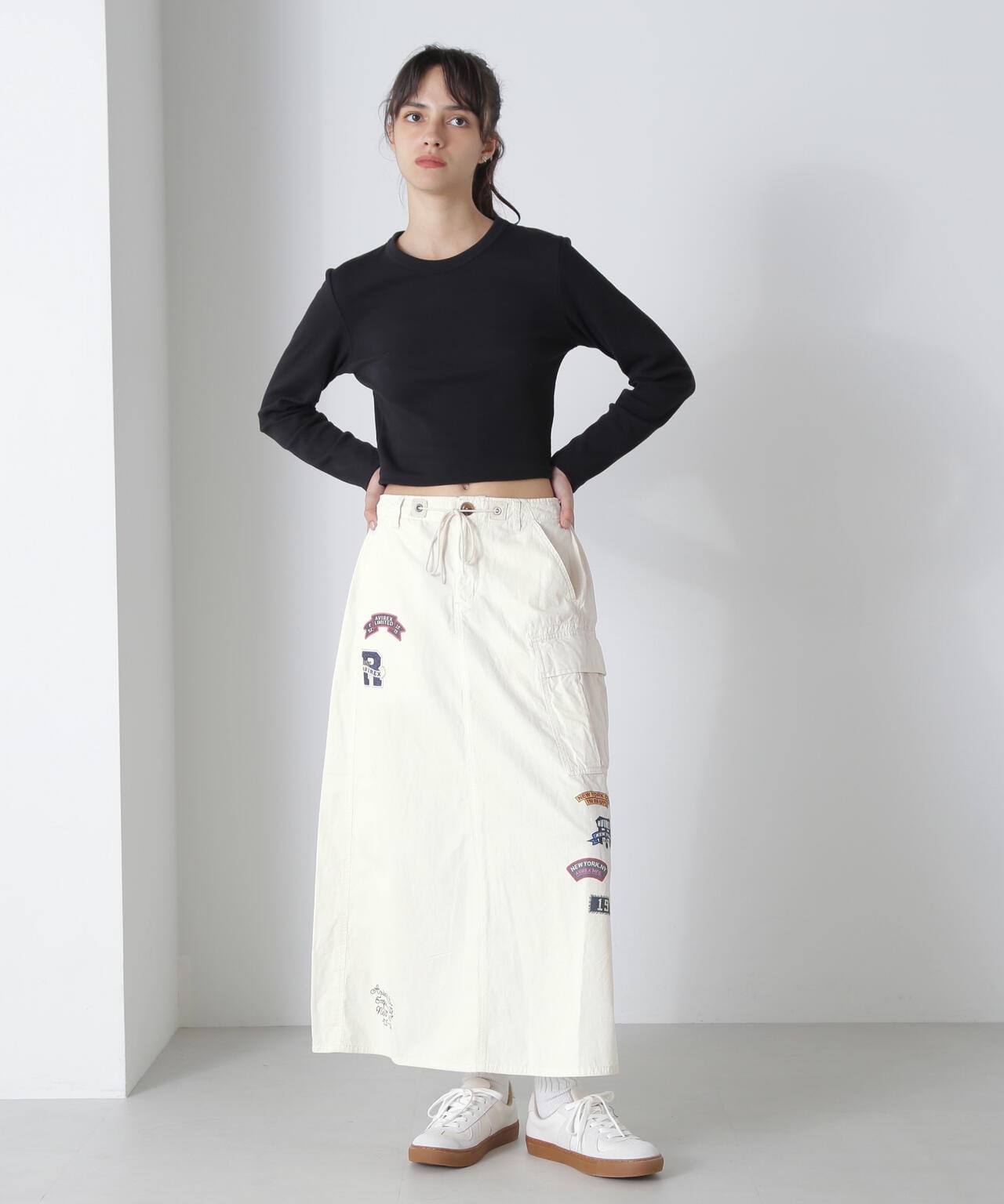 WAPPEN PRINT LONG SKIRT/ワッペンプリント ロングスカート