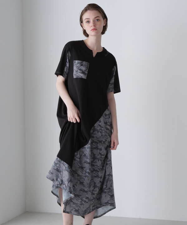 ASYMMETRY CAMO MIX ONEPIECE/アシンメトリー カモフラージュミックス ワンピース