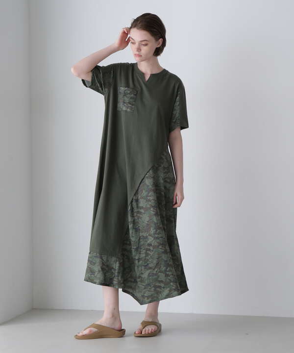 ASYMMETRY CAMO MIX ONEPIECE/アシンメトリー カモフラージュミックス ワンピース