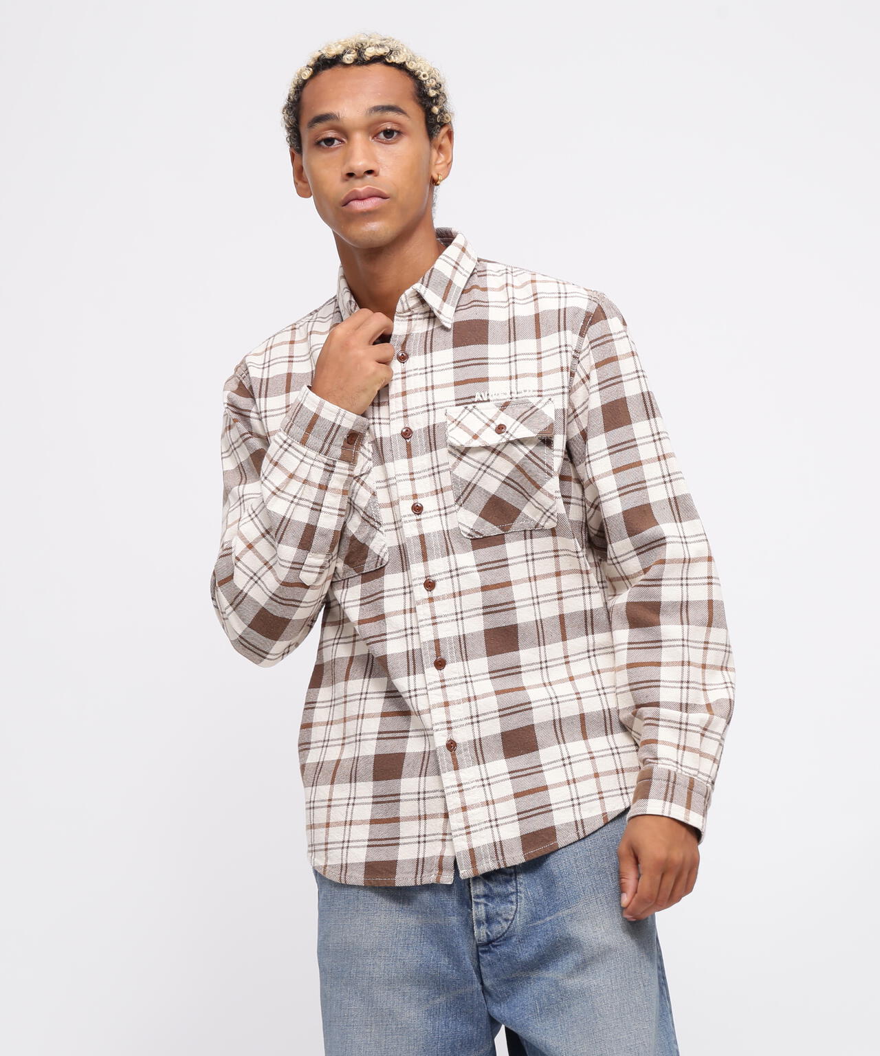 LONGSLEEVE CHECK EMB SHIRT USAF / ロングスリーブ チェック エンブロイダリー シャツ USAF 