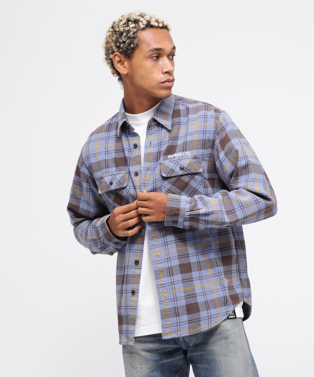 LONGSLEEVE CHECK EMB SHIRT USAF / ロングスリーブ チェック エンブロイダリー シャツ USAF 