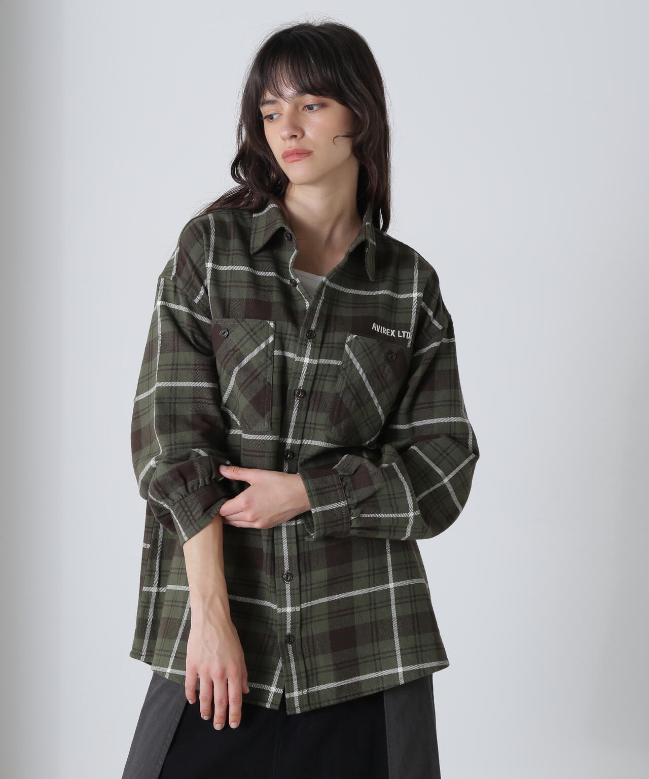 《直営店限定》COTTON WIDE CHECK EMB SHIRTS USAF/コットンワイドチェ