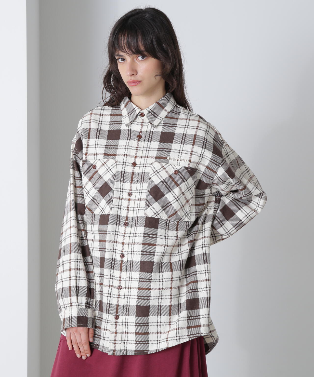 《直営店限定》COTTON WIDE CHECK EMB SHIRTS USAF/コットンワイドチェ