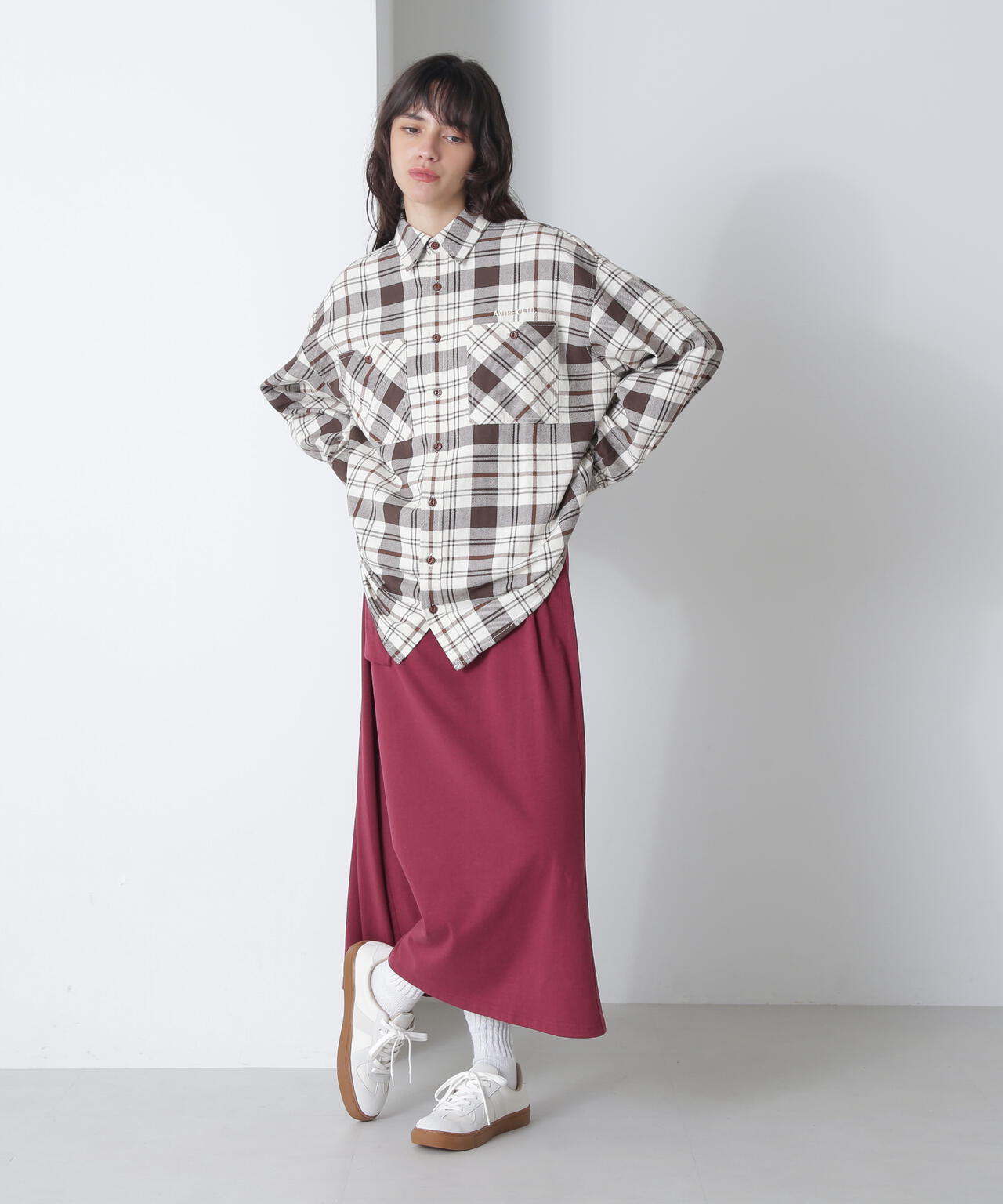 《直営店限定》COTTON WIDE CHECK EMB SHIRTS USAF/コットンワイドチェ