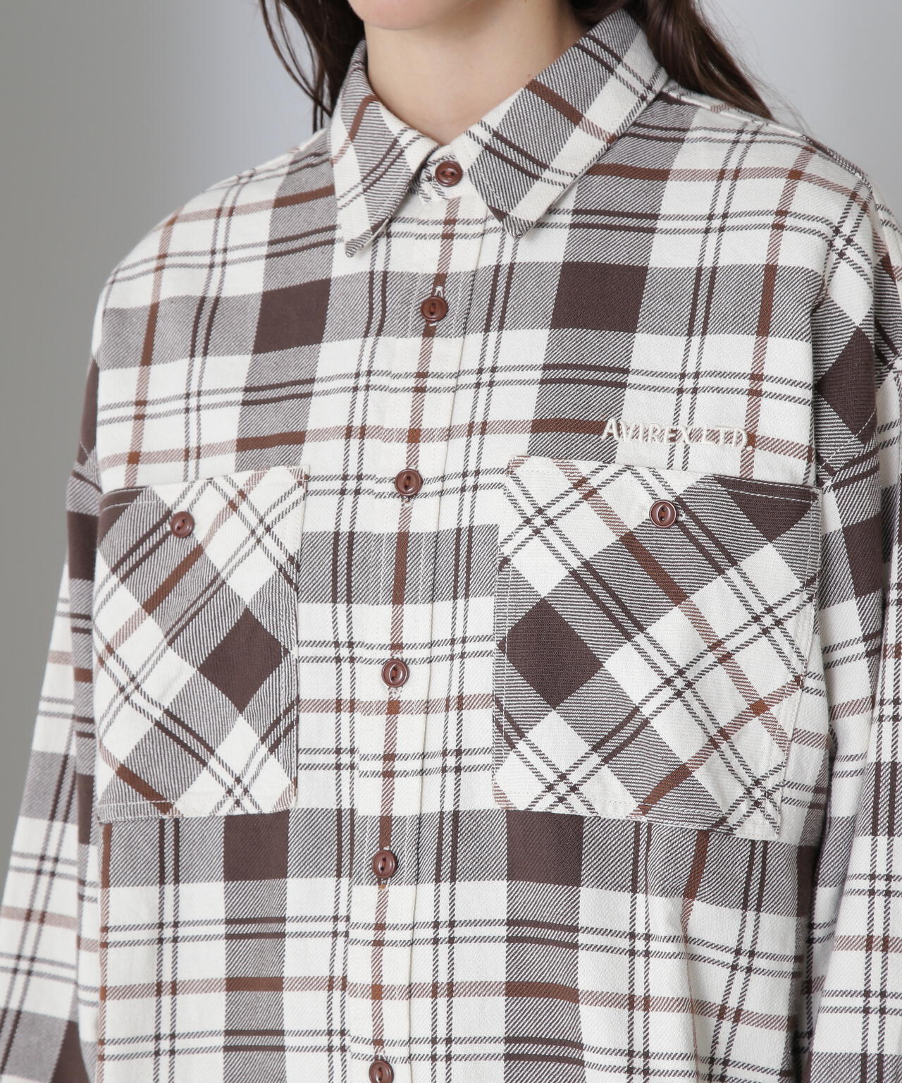 《直営店限定》COTTON WIDE CHECK EMB SHIRTS USAF/コットンワイドチェ