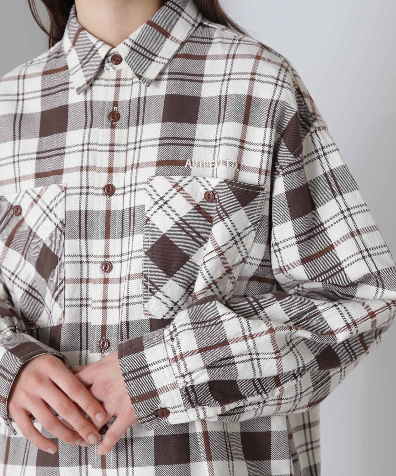 《直営店限定》COTTON WIDE CHECK EMB SHIRTS USAF/コットンワイドチェ