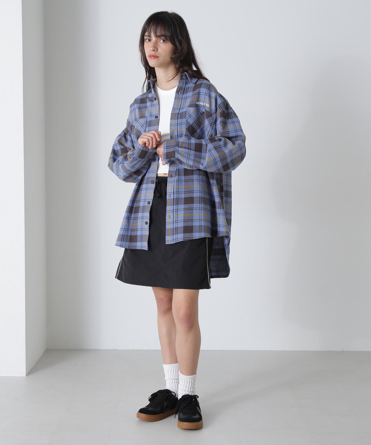 《直営店限定》COTTON WIDE CHECK EMB SHIRTS USAF/コットンワイドチェ